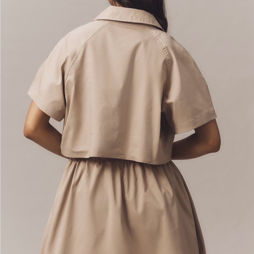 NWT Anthropologie EXQUISE SHORT-SLEEVE TWOFER MINI DRESS Medium brown safari - Picture 4 of 6
